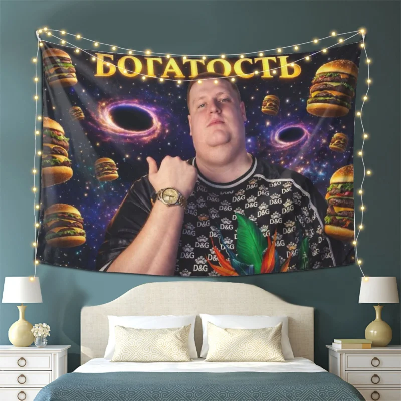 VIKAMA Russian style Rich Burger Starry Sky Tapestry Funny Rich Background Cloth Funny Enthusiast Room Decoration