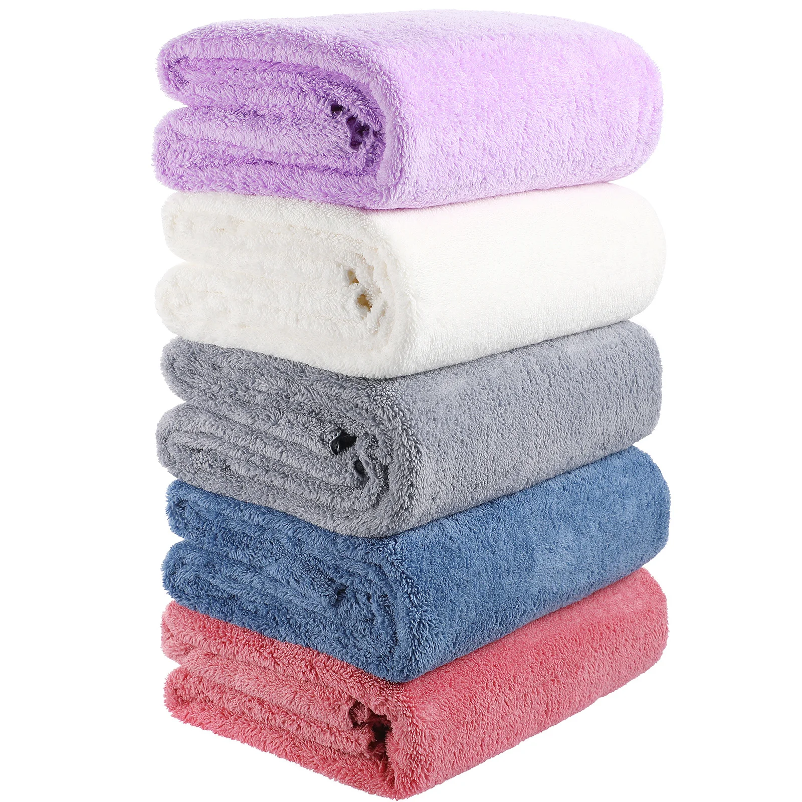 Toallas de baño de microfibra de 5 uds., conjunto de toallas de absorción de agua suaves y gruesas de Color sólido, toalla de pelo de microfibra para Spa y ducha de baño grande