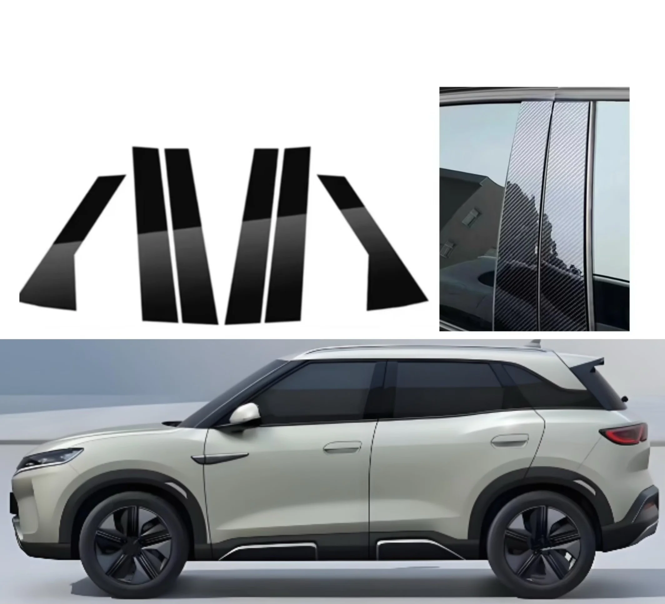 

6pcs Glossy Black Carbon Fiber Window Door Deal B C Pillar Post Cover Sticker Fit For BYD Yuan Up Pro 2024 2025 2026