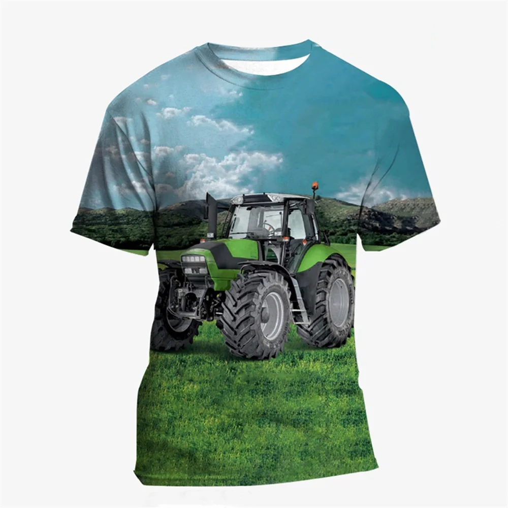 Camiseta de manga corta con estampado de Tractor para niños, ropa de moda con cuello redondo, verano, 2024