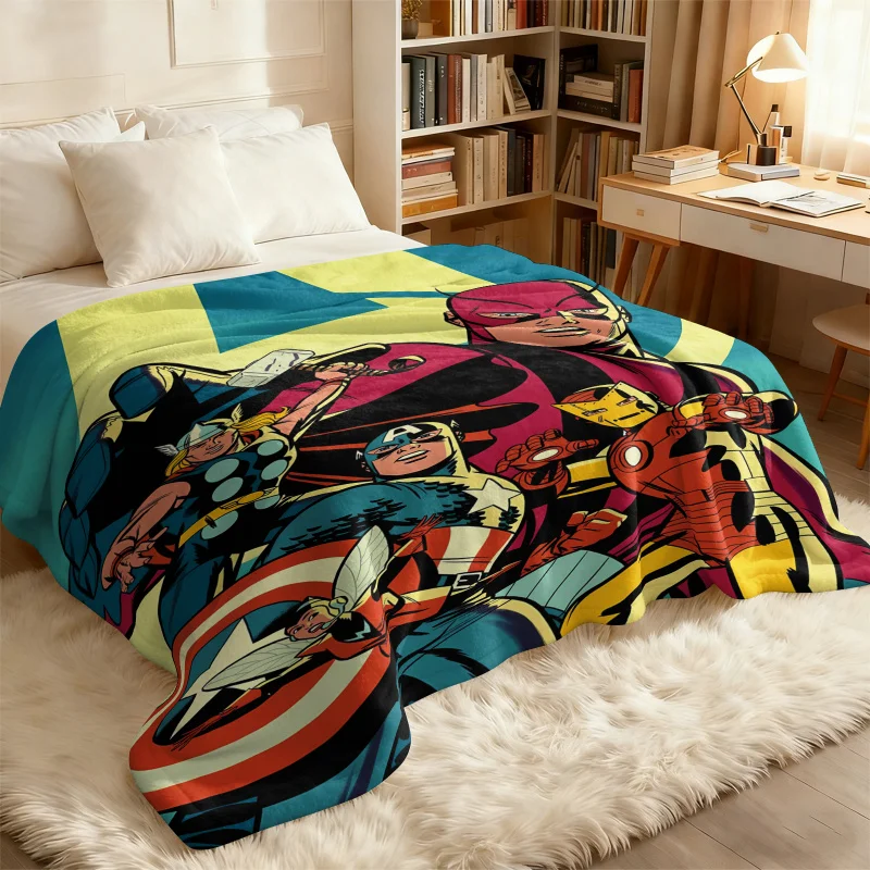 

Marvel Vintage Avengers Assemble Comic Flannel Throw Blanket Gift for Marvel Fans Boys Summer Nap Throw Sofa Bed Travel Blanket