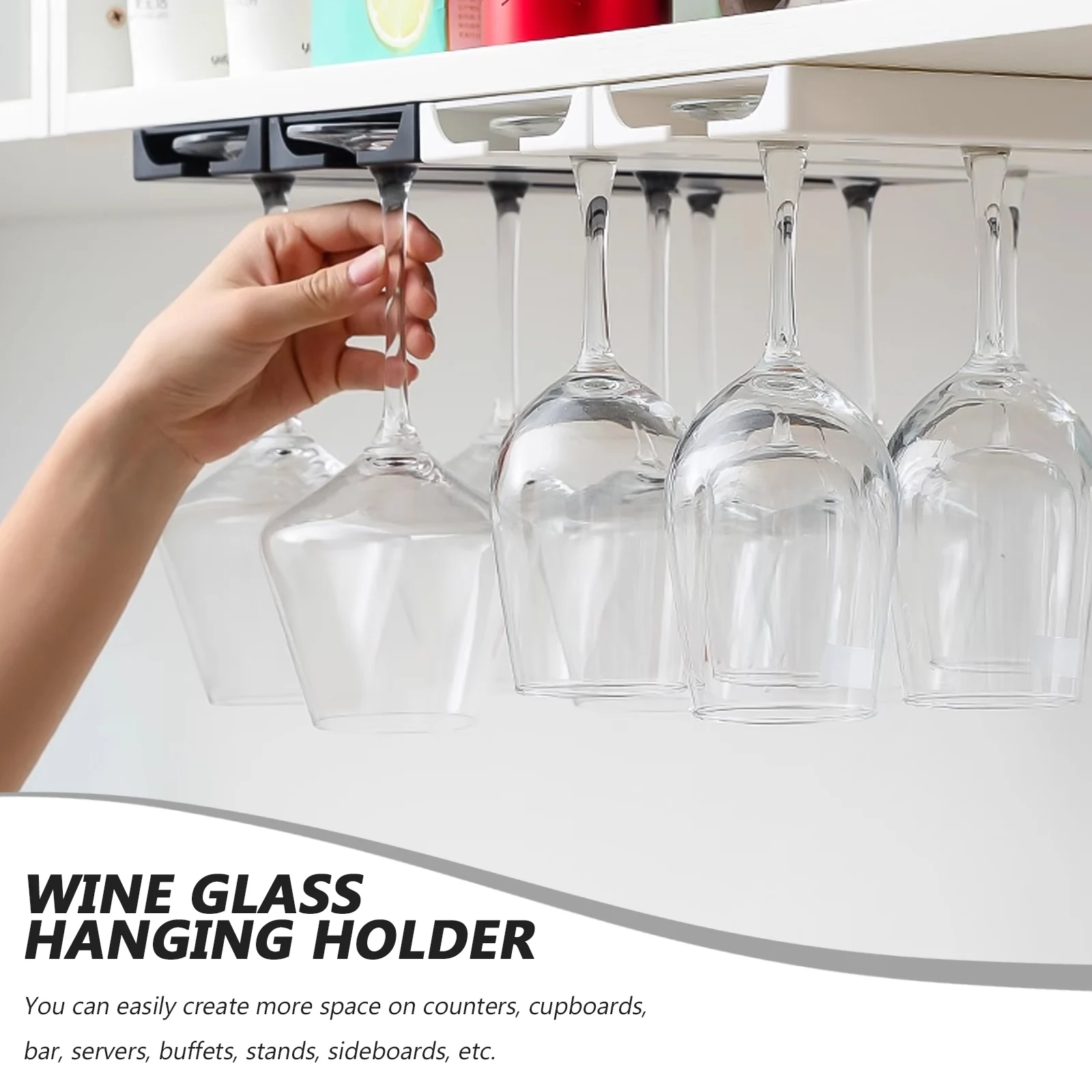 

Wine Glass Holder under Cabinet Cup St Hanging Rack Black ABS Material Space Saver Stylish Design Easy Install Long Life