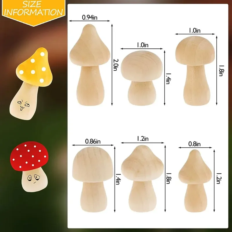 1-10Pcs Natural Wooden Mushrooms Unfinished Wooden Mushroom for Arts Crafts Projects Decor Valentine DIY Ornaments