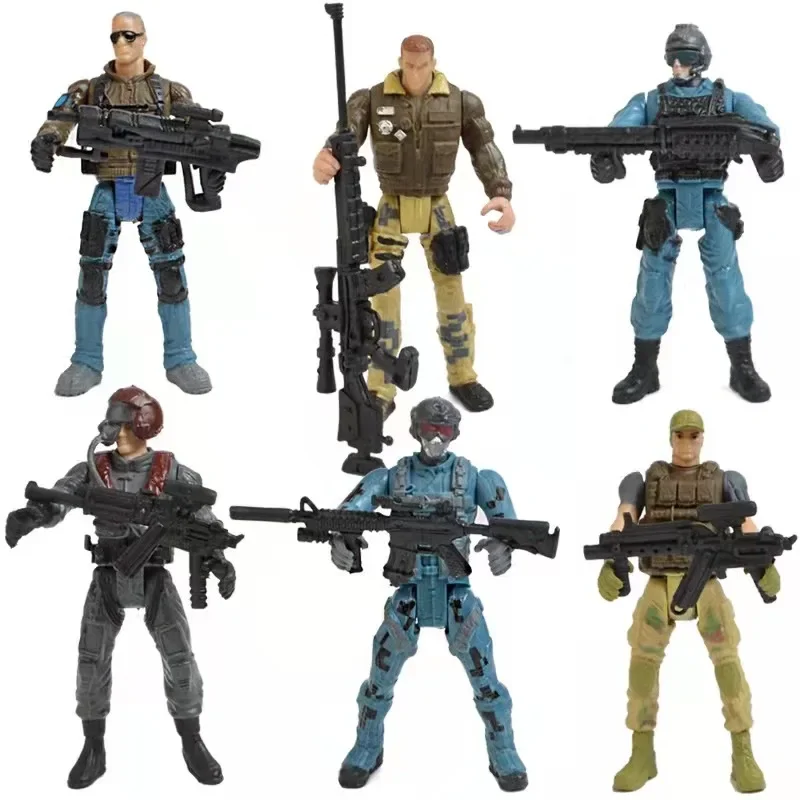 6pcs/Set Warrior Elite Force Military Action Figure Toys with Weapons 10cm Terrorist SWAT Team for Children Gift