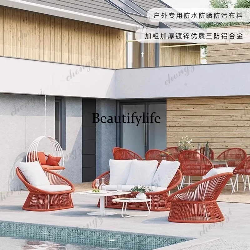 Q181 Outdoor rattan woven combination sofa, courtyard leisure, aluminum alloy waterproof sun-drying balcony, outdoor rattan chai