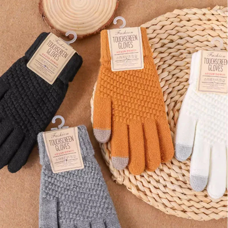 

Winter Knitted Touch Screen Gloves For Men Women Thicken Warm Gloves Outdoor Cycling Mittens Crochet Knitted Full Finger Mittens
