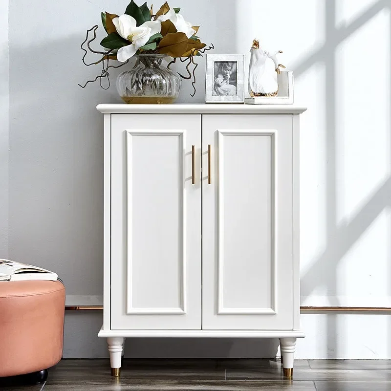 American shoe cabinet two doors 80cm long small size cream style indoor household entrance porch storage cabinet high foot shoe