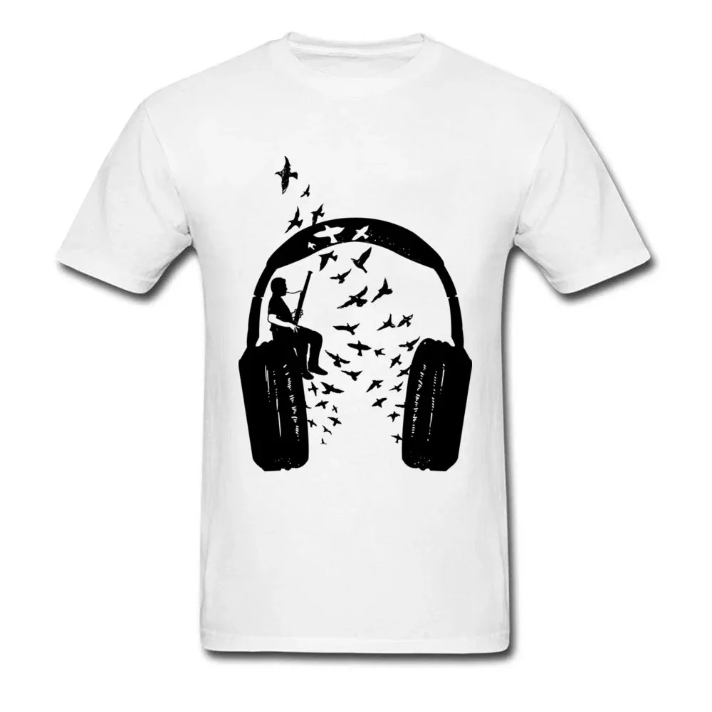 Custom Ink Black Picture Tshirt Men Headphone & Bassoon Attract Spring Swallow Cheaper Funny T Shirts Music College T-Shirt