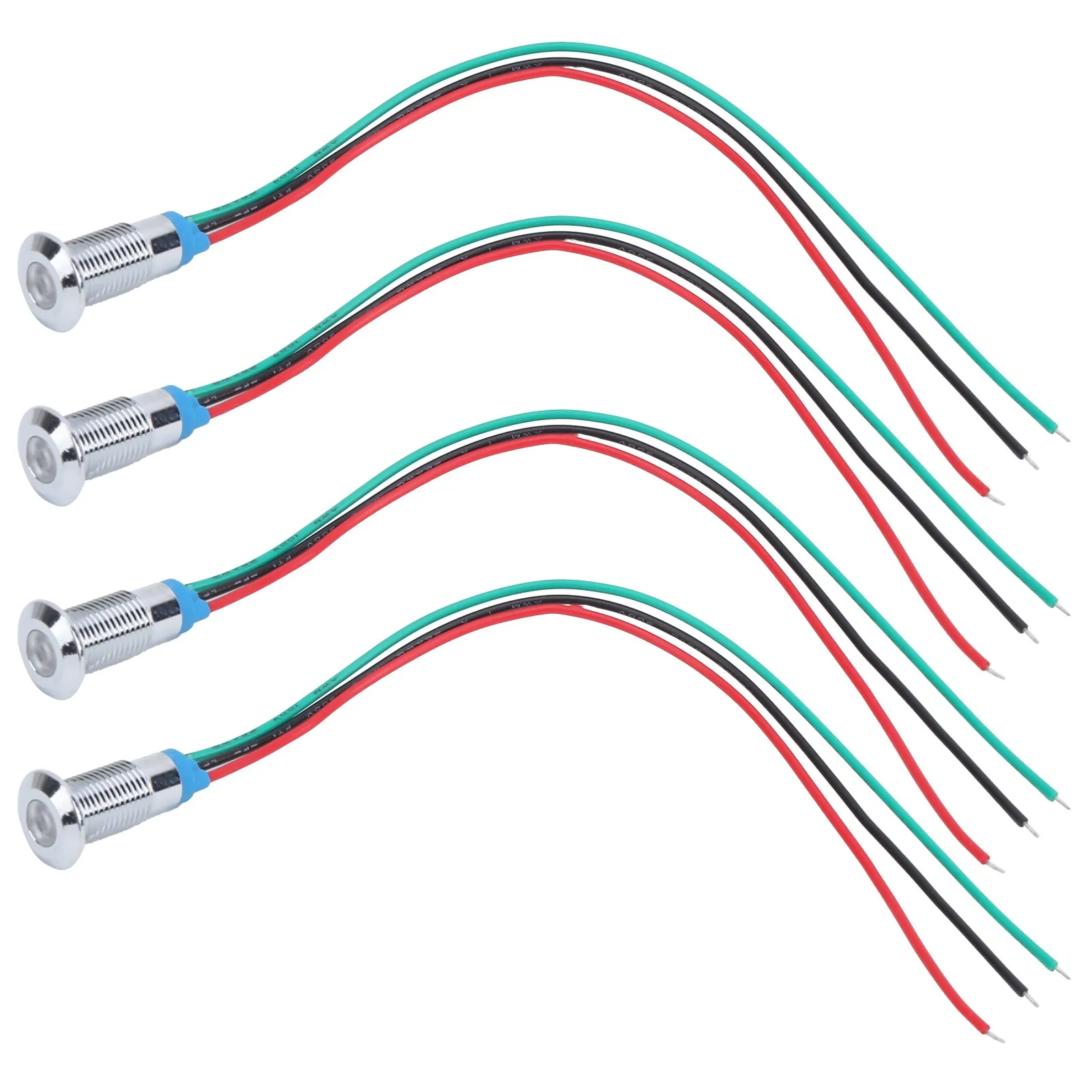 4 Sets PreWired Round LEDs Waterproof 2Color Signal Light Common Anode 8mm 36V
