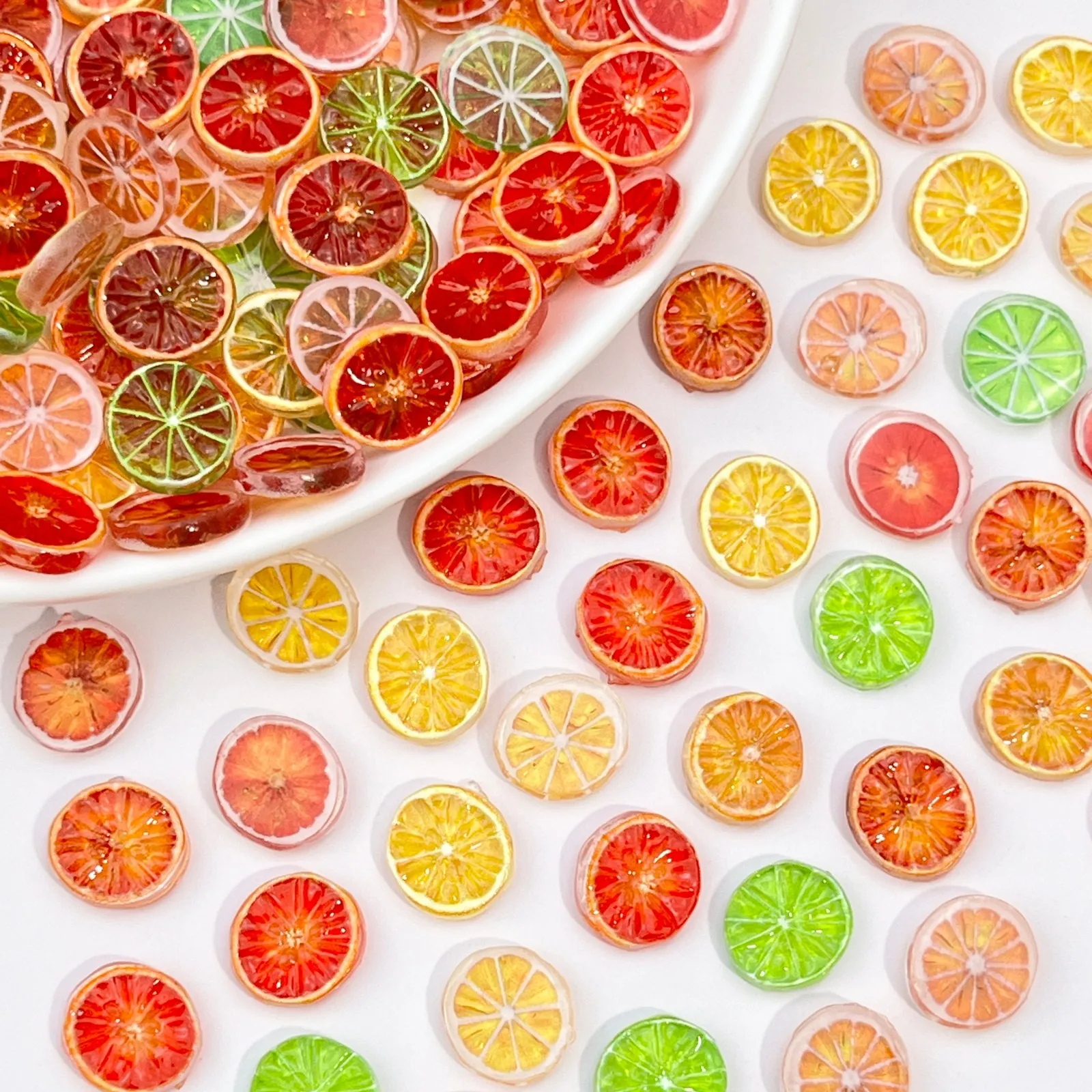 ชิ้นผลไม้สไลซ์เรซิ่นสีส้มสำหรับตกแต่งเล็บ ของเล่นจำลองอาหาร ชิ้นมะนาวสำหรับตกแต่งเล็บ อุปกรณ์ทำเล็บ DIY กาวครีม ของตกแต่งเล็บ