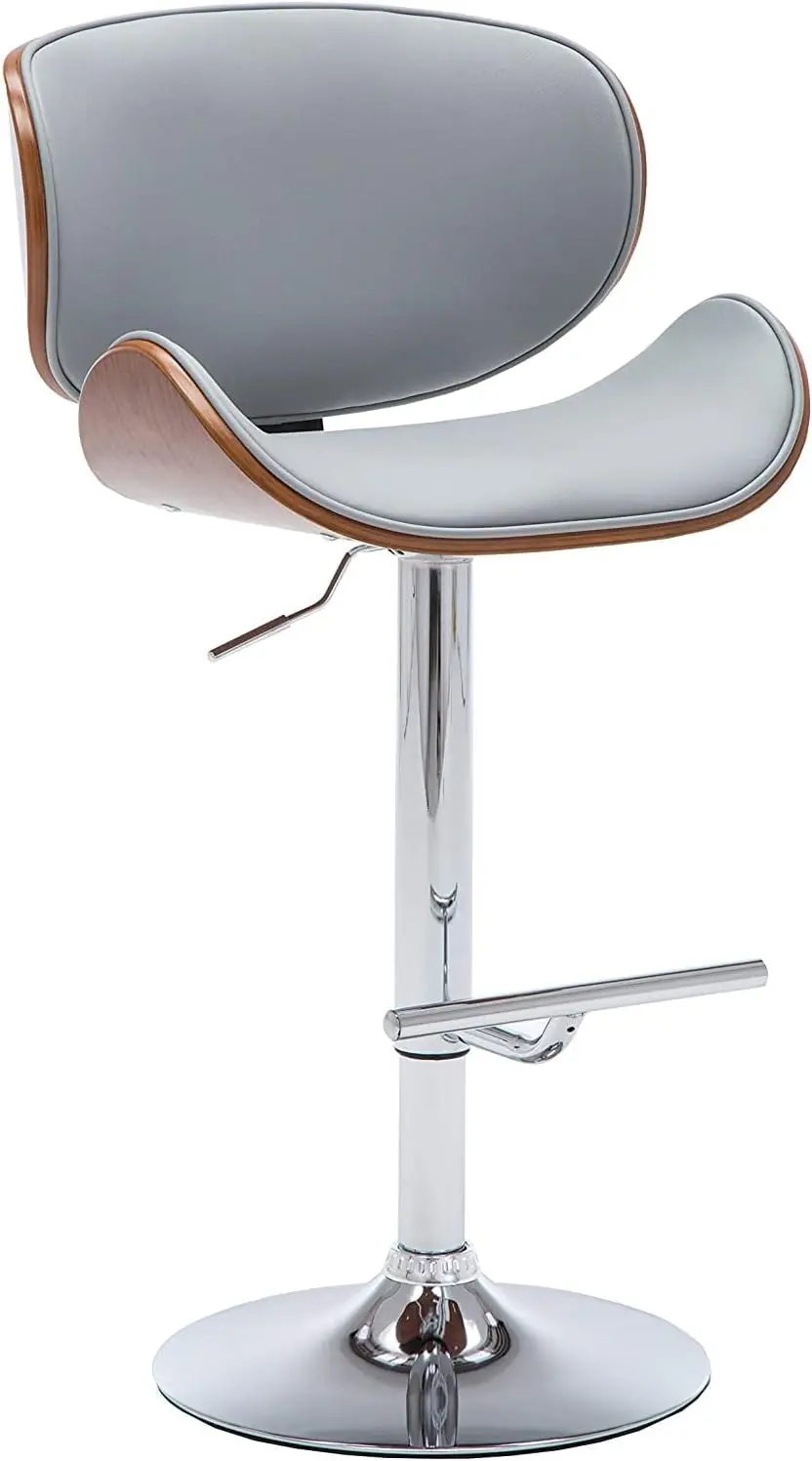 

Acbs34 Adjustable Modern Faux Leather Swivel Bar Stool For Kitchen Island With Curved Frame And Sleek Chrome Base, 36""- 44""
