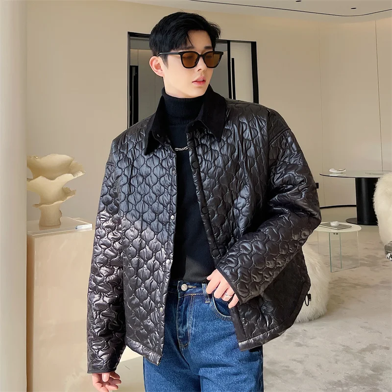 SYUHGFA Korean Style Thickening Men's Padded Jackets Solid Color Single Breasted Turn Down Collar Winter 2024 Fashion Male Coats