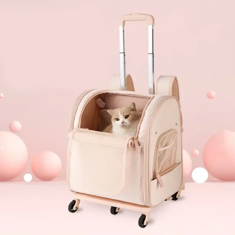 Wheeled Pet Carrier Backpack Comfortable Moveable Pet Stroller  for Small Dogs Cats Puppies