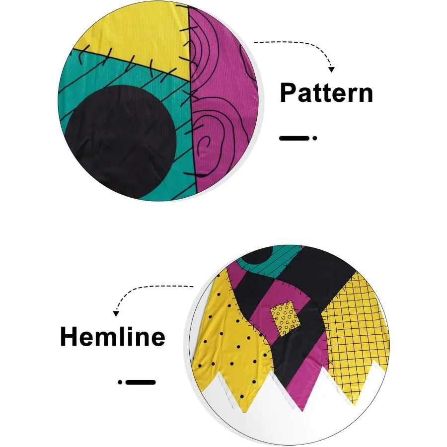 فستان نسائي مرقع بطباعة ثلاثية الأبعاد وأكمام طويلة ورقبة دائرية لحفلات الهالوين التنكرية للبالغين