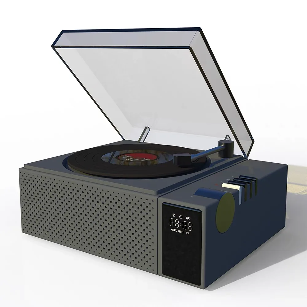 CX-200 alto-falantes portáteis bluetooth sem fio leitor de música relógio subwoofer atmosfera lâmpada retro nostálgico record player alto-falantes