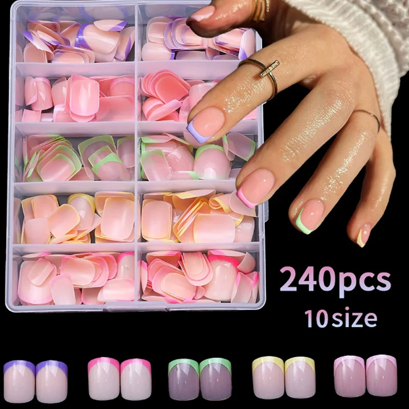 

240 шт. красочные французские носимые короткие накладные ногти съемные накладные ногти для маникюра полное покрытие накладные ногти советы uñas postisas