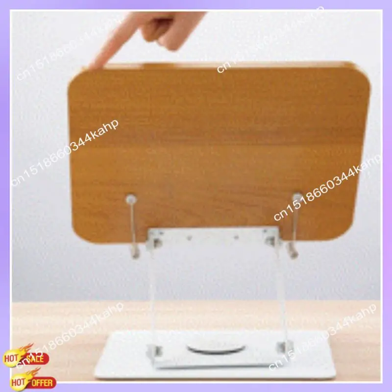 CLCU 360°Rotating Base Book Stand Holder For Reading Hands Free Foldable Book Display Stand With Paper Clips Wood Panel Stand Du