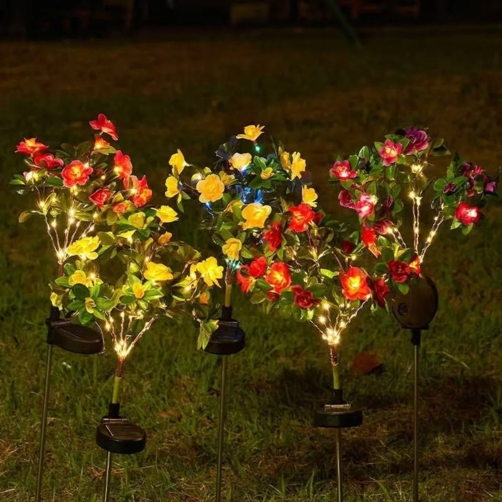 1pc 7head Solar Azalea Ground Mounted Light, Available in Four Colors: Red, Yellow, Pink, Purple, Used for Garden, Courtyard Dec