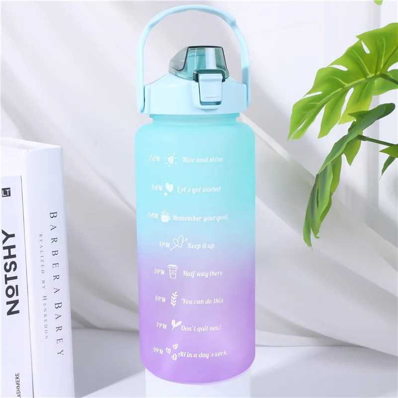 LUSQI 1PC Large Capacity 2000ML Water Bottle Leak-Proof With Straw&Handle With Time Marker For Outdoor Sports Fitness