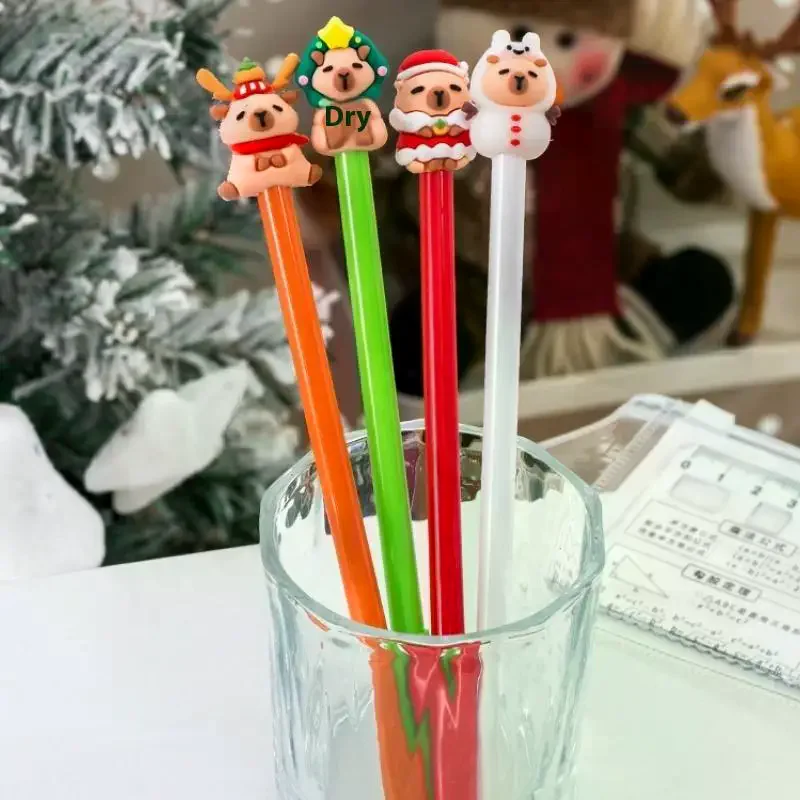 1/5Pcs 크리스마스 카피바라 젤 펜 귀여운 만화 편지지 부드러운 쓰기 펜 Kawaii 학교 사무용품 축제 상 선물