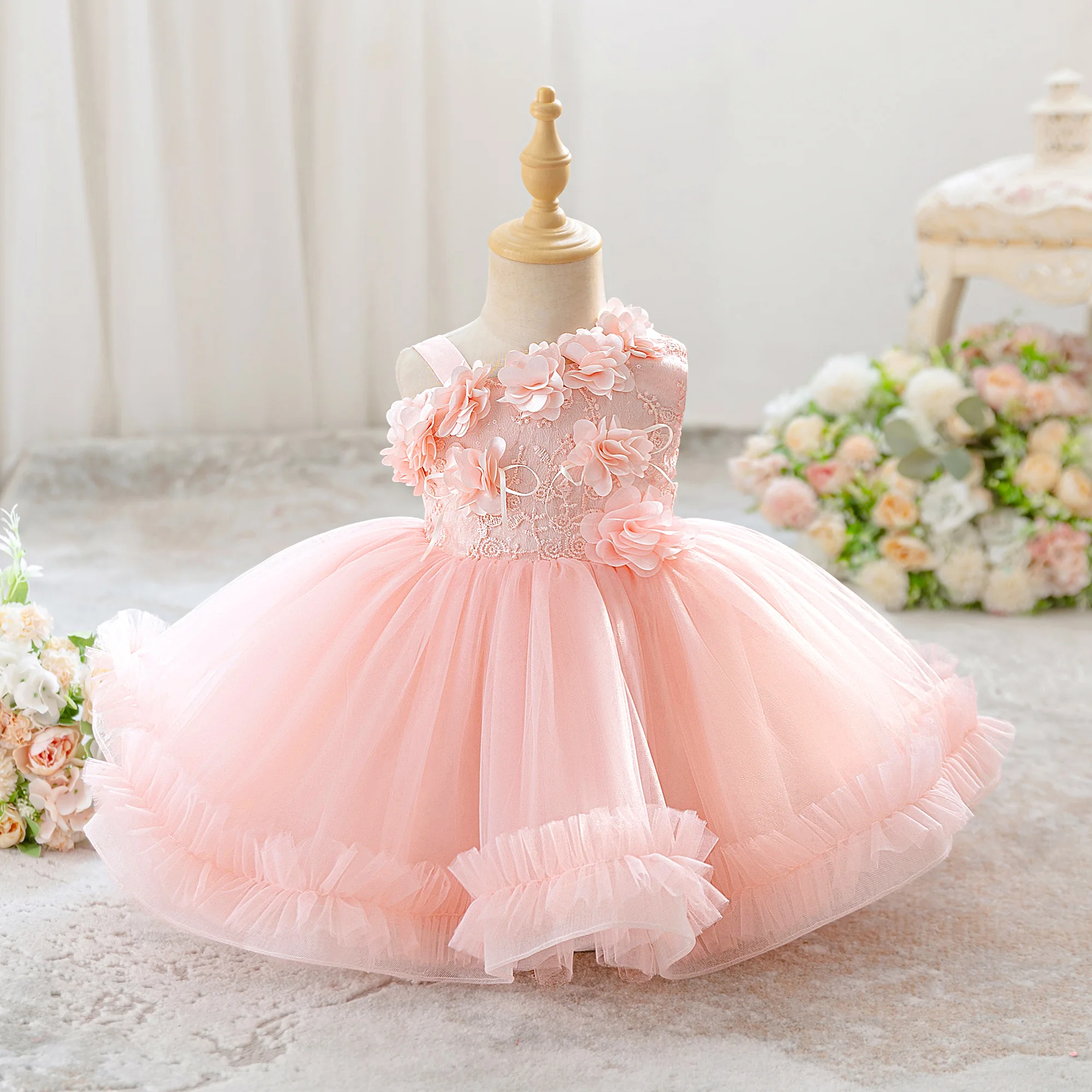Kleid für Kleinkinder, Mädchen, Blumenmuster, für Partys, Taufen, 1. Geburtstag, Hochzeiten, Brautjungfern, Prinzessinnenkleid, Mädchenkleid für Weihnachten, Neujahr, Abschlussball