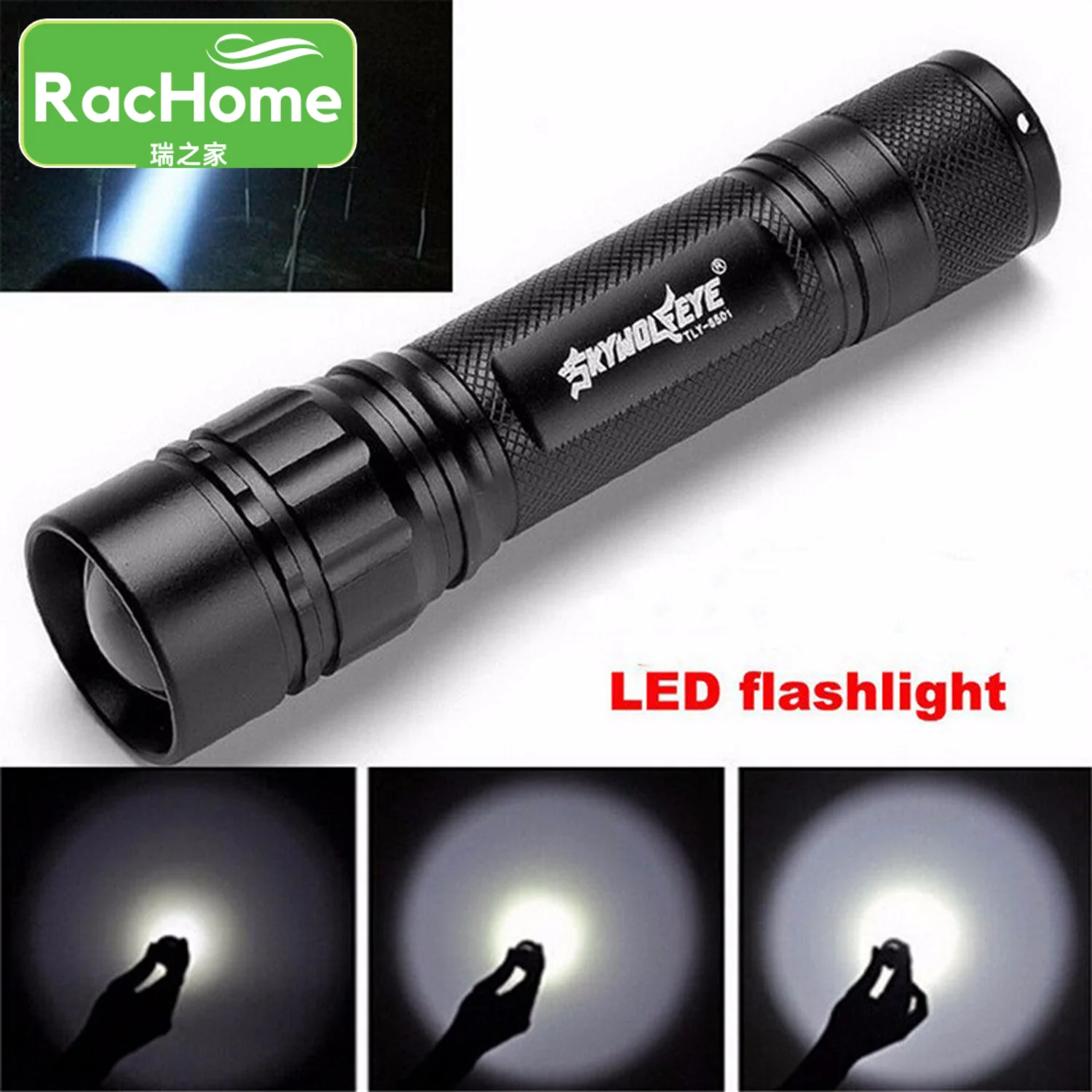 Zoomable Torch for Hiking/Night Fishing/Camping 18650 Battery(not include)Flashlight XPE XML LED Flashlight 600 Lumen 3 Modes