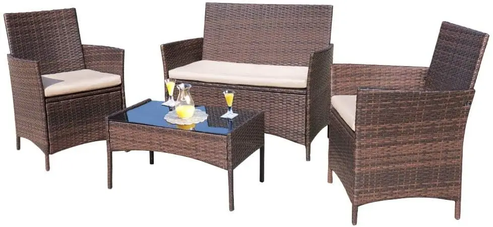 

4 Pieces Outdoor Patio Furniture Sets Rattan Chair Wicker Set, Outdoor Indoor Use Backyard Porch Garden Balcony Furniture Sets