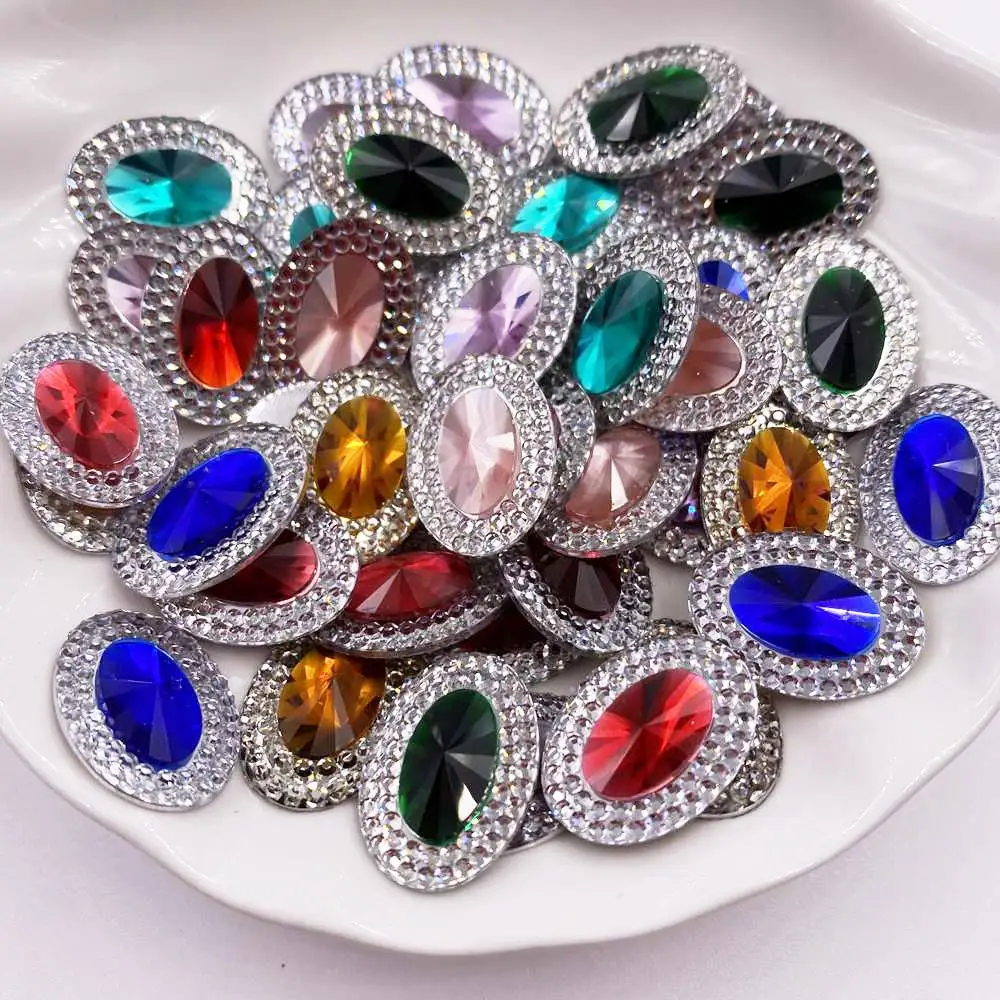 10x14 13x18 18x25 Shiny Resin Double Color Convex Crystal Oval Gems Flatback Rhinestone Scrapbook Wedding Applique DIY Decor