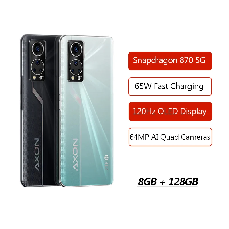 Axon 30 5G Smartphone 6.92 Inch 120Hz OLED 8GB 128GB Snapdragon 870 Octa-Core 64MP Quad Camera 65W Fast Charging Phone