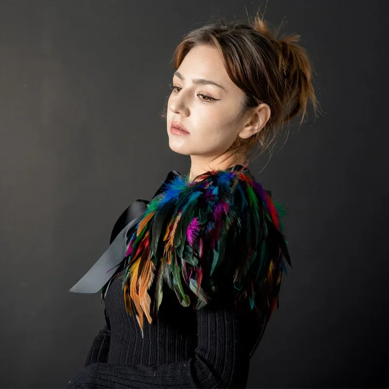 Capa de plumas naturales reales para hombre y mujer, chal, cuello, accesorios de Cosplay de bruja, disfraces para Halloween y Carnaval