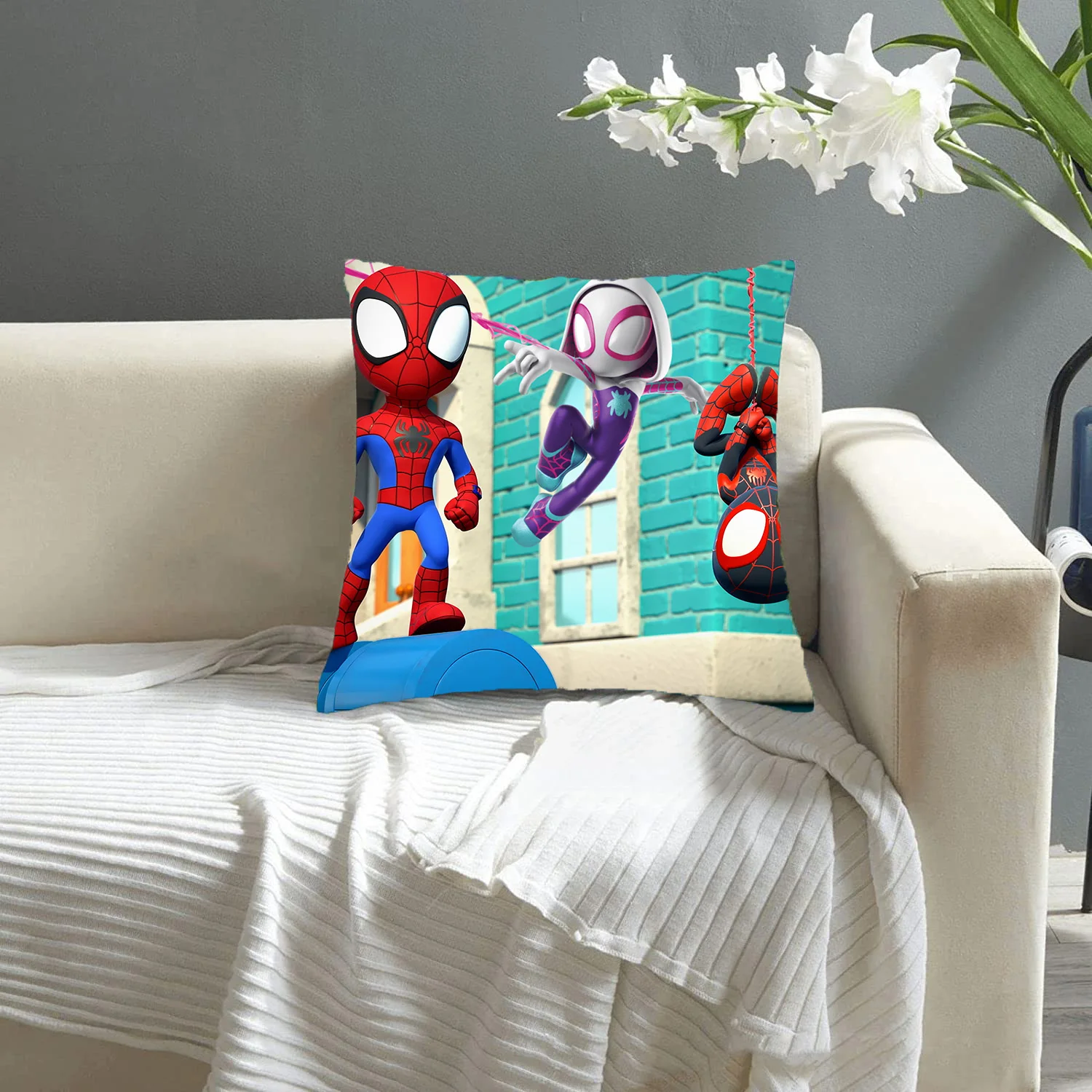 Spidey And His Amazing Friends Square Throw Pillow Covers Pillowcases Cushion Covers Painted Soft Cozy Throw Pillow Case Zipper