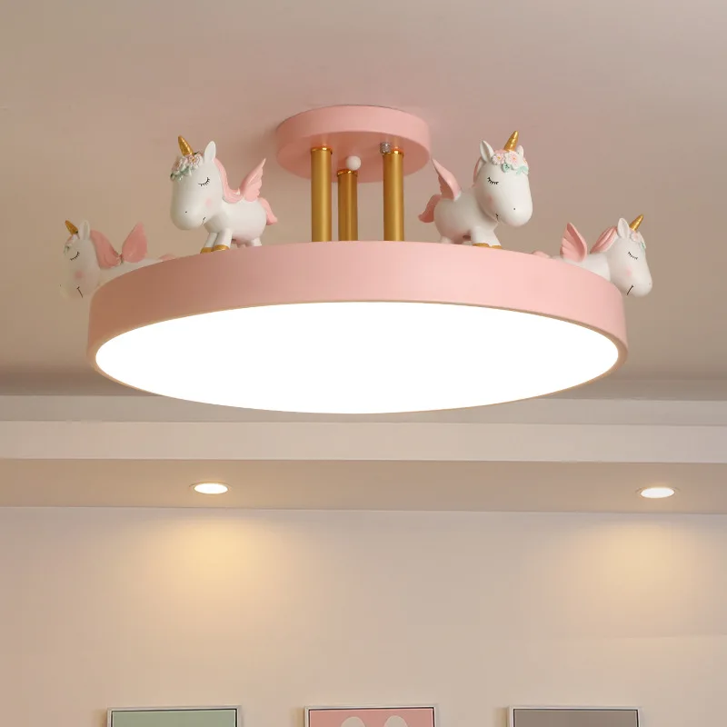 Children's Room LED Ceiling Lights Nordic Bedroom Lamps and Lanterns Modern Cartoon Resin Unicorn Kids Lighting LED Decoration