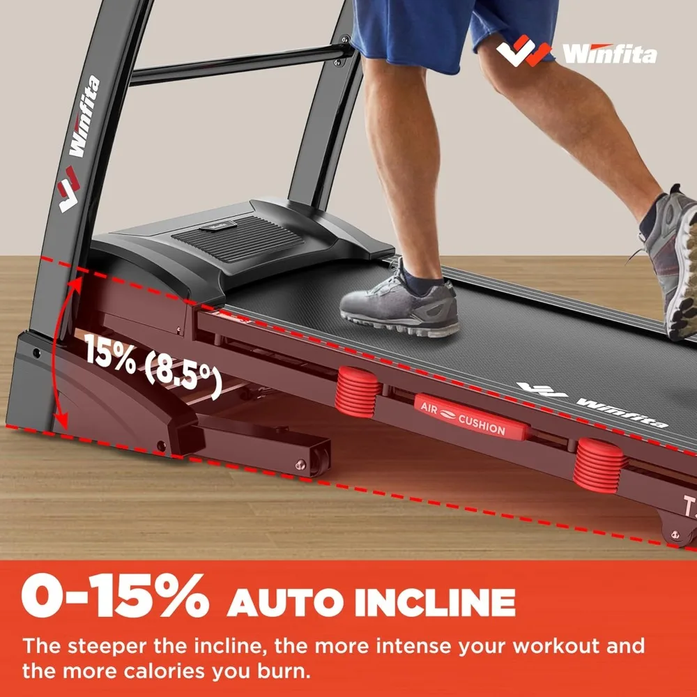 Folding Treadmills, 300LB Auto Inline Treadmill with 18''*50'' Wide Belt, 4.5HP Compact Treadmill with 15% Auto Incline