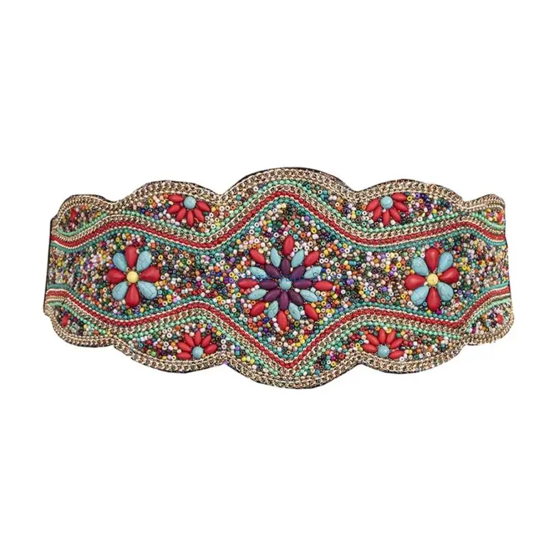 

X7XB Women Wide Belt Aesthetic Corset Belt Bohemian-style Dress Belt Waist Decor Teens Girl Waistband Beach-Photo Accessory