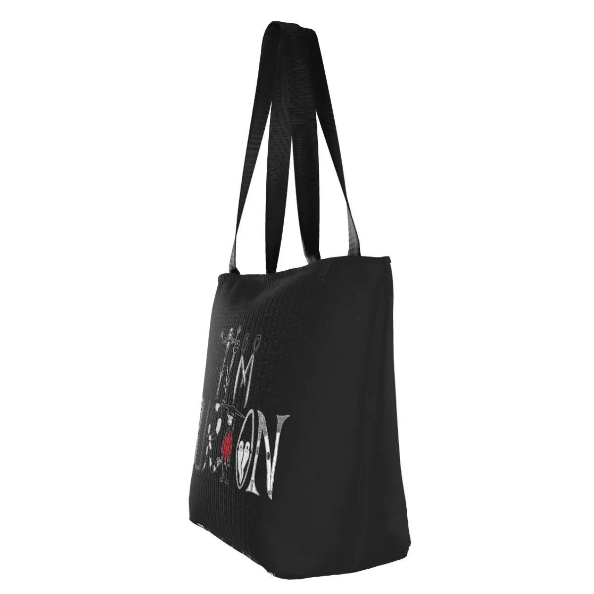 Fashion Tim Burton Alphabet Shopping Tote Bags Recycling Halloween Gothic Film Canvas Groceries Shopper Shoulder Bag