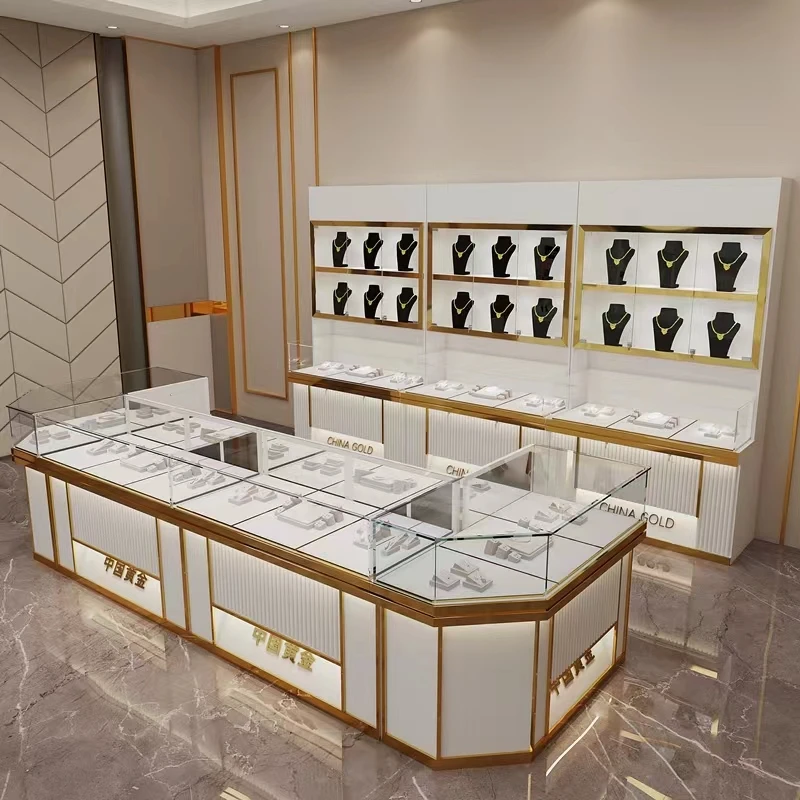 

Custom, custom jewelry kiosk showcase jewellery display cabinet luxury stainless steel frame glass jewelry showcase