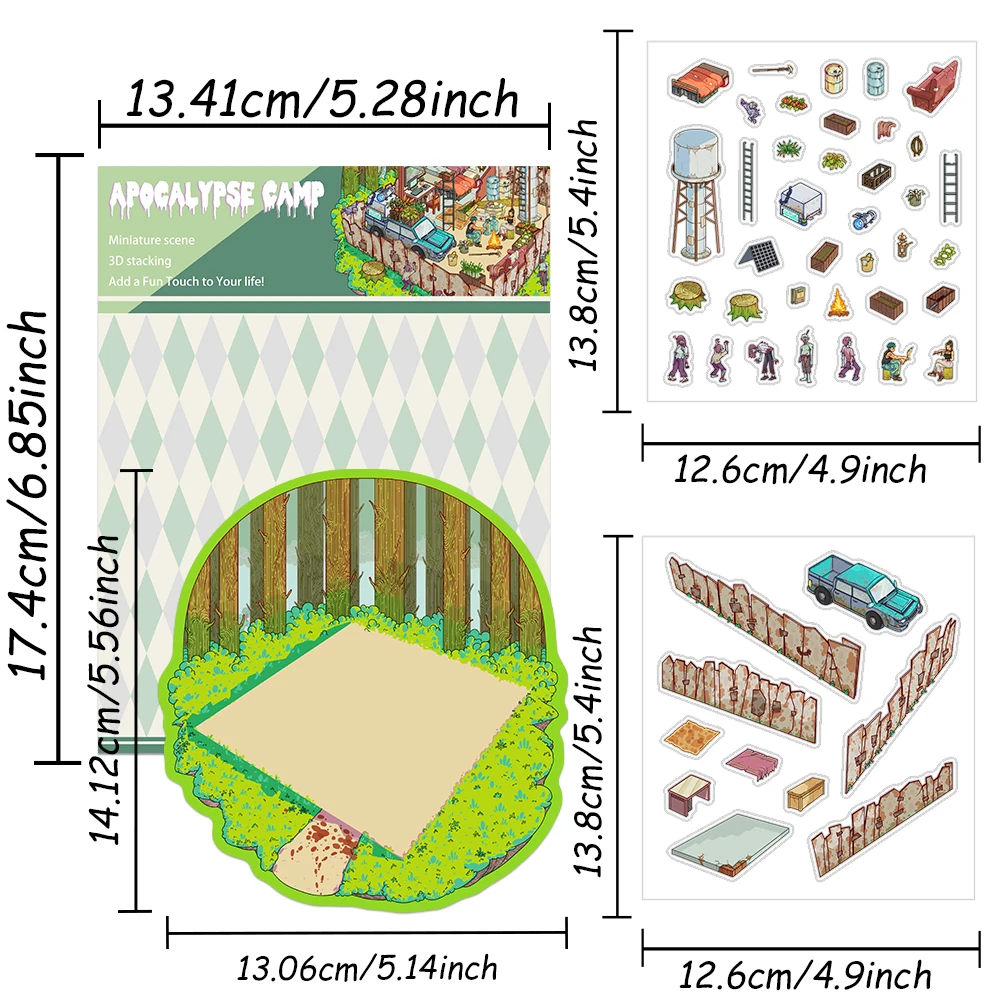 1 مجموعة الكرتون مخيم الموت المناظر الطبيعية ملصقات مصغرة لعبة الطاولة التضاريس ثلاثية الأبعاد DIY بها بنفسك لعبة الرعب ملصق جيب المقصورة لصق هدية #2