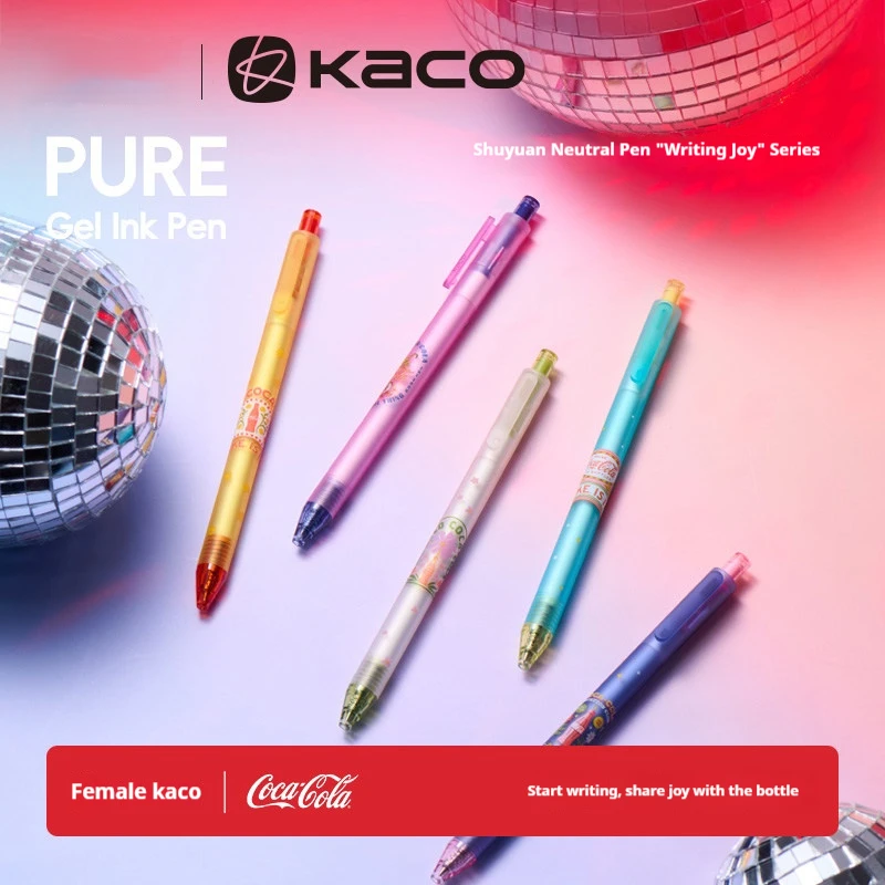 KACO Coca Cola Co Branded Gel Pen 0.5mm Black Ink Large Capacity Quick-Drying Dual-Ball Tip Writing Pens Aesthetic Stationery