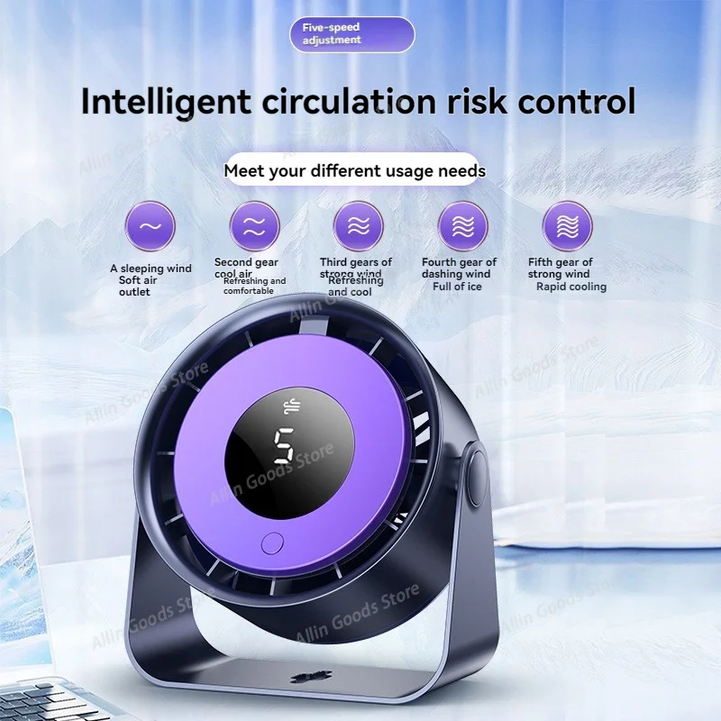 5-speed Desktop Circulating Fan USB Charging Digital Display Turbo Wall Mounted Small Fan