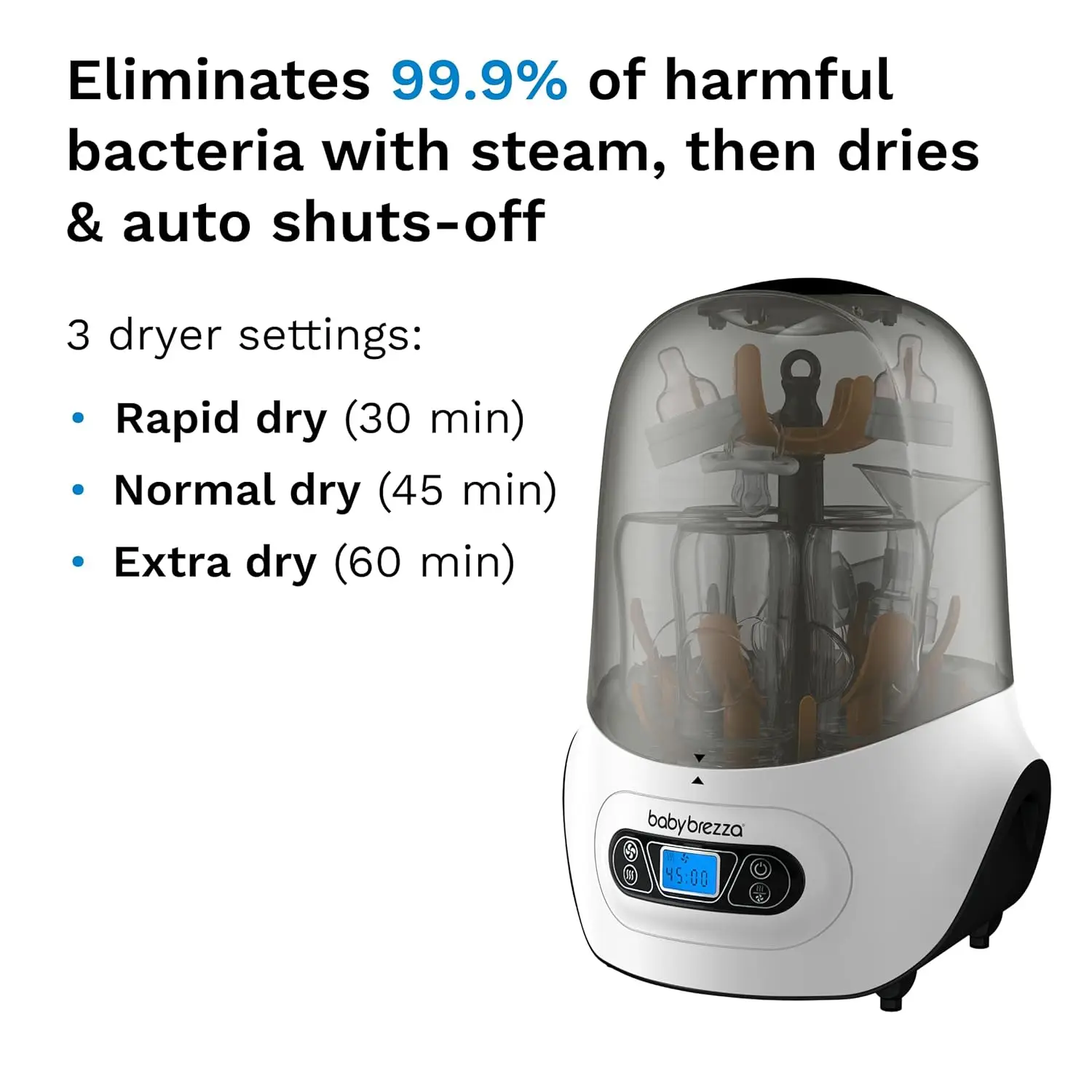 เครื่องนึ่งขวดนมและเครื่องอบแห้งไฟฟ้า - ฆ่าเชื้อด้วยไอน้ำสำหรับจุกนมหลอก แก้ว และขวดพลาสติกในเวลา 8 นาที