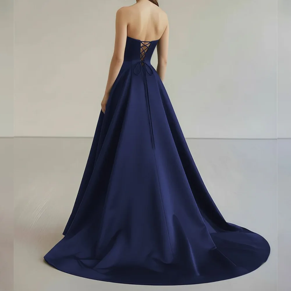 RFYR Simple Black A-Line Formal Dresses Stain Pleats Split Party Dress For Wedding Strapless Special Occasion Dress Customized image 6