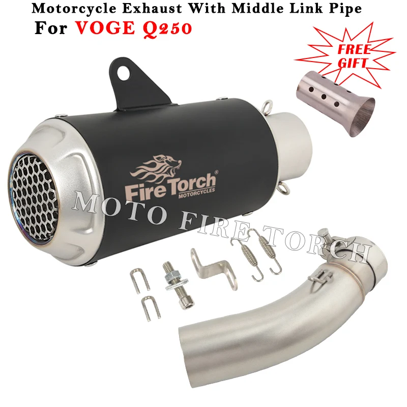 Motorcycle Exhaust Moto Escape System Modified Muffler With Middle Link Pipe DB Killer Stainless Steel Slip On For VOGE Q250