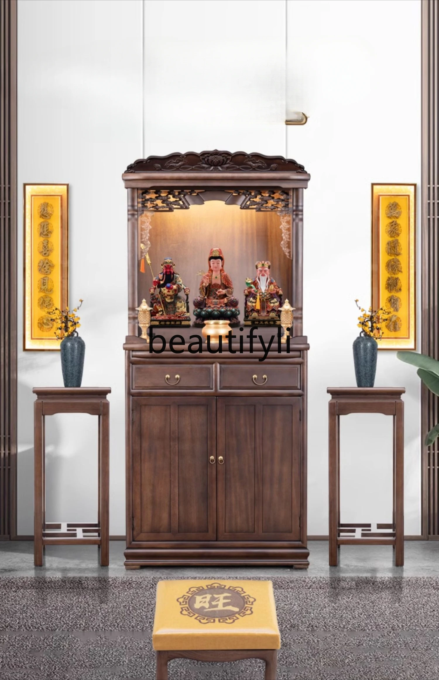 

God of Wealth cabinet Solid wood Buddhist niche New Chinese vertical cabinet Shrine modern shrine cabinet