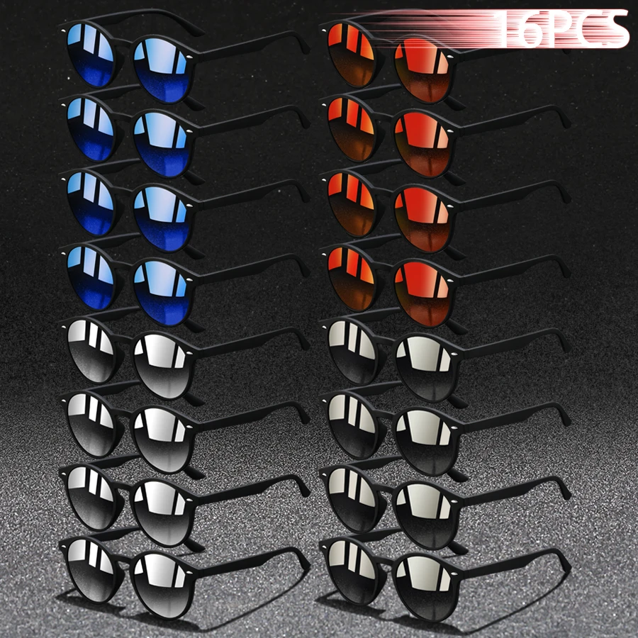 

16PCS Fashion Classic Rotundity UV400 Sunglasses Men Women Driving Colorful Trendy Lightweight Outdoor Goggles
