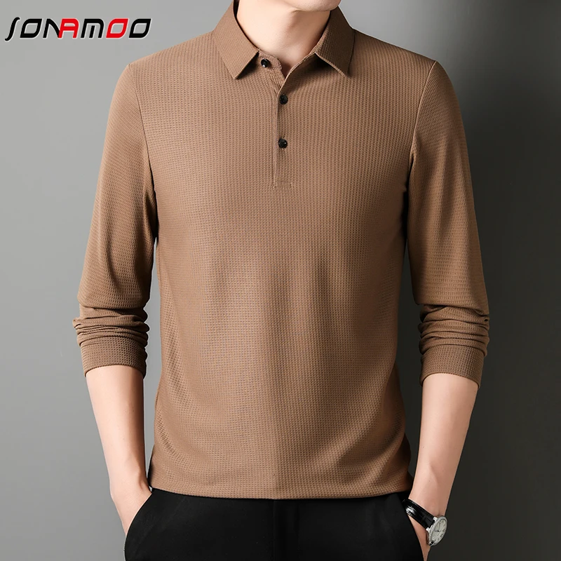 Men\'s Business Casual Polo Long Sleeve T-shirt Summer Comfortable Solid Cotton Top