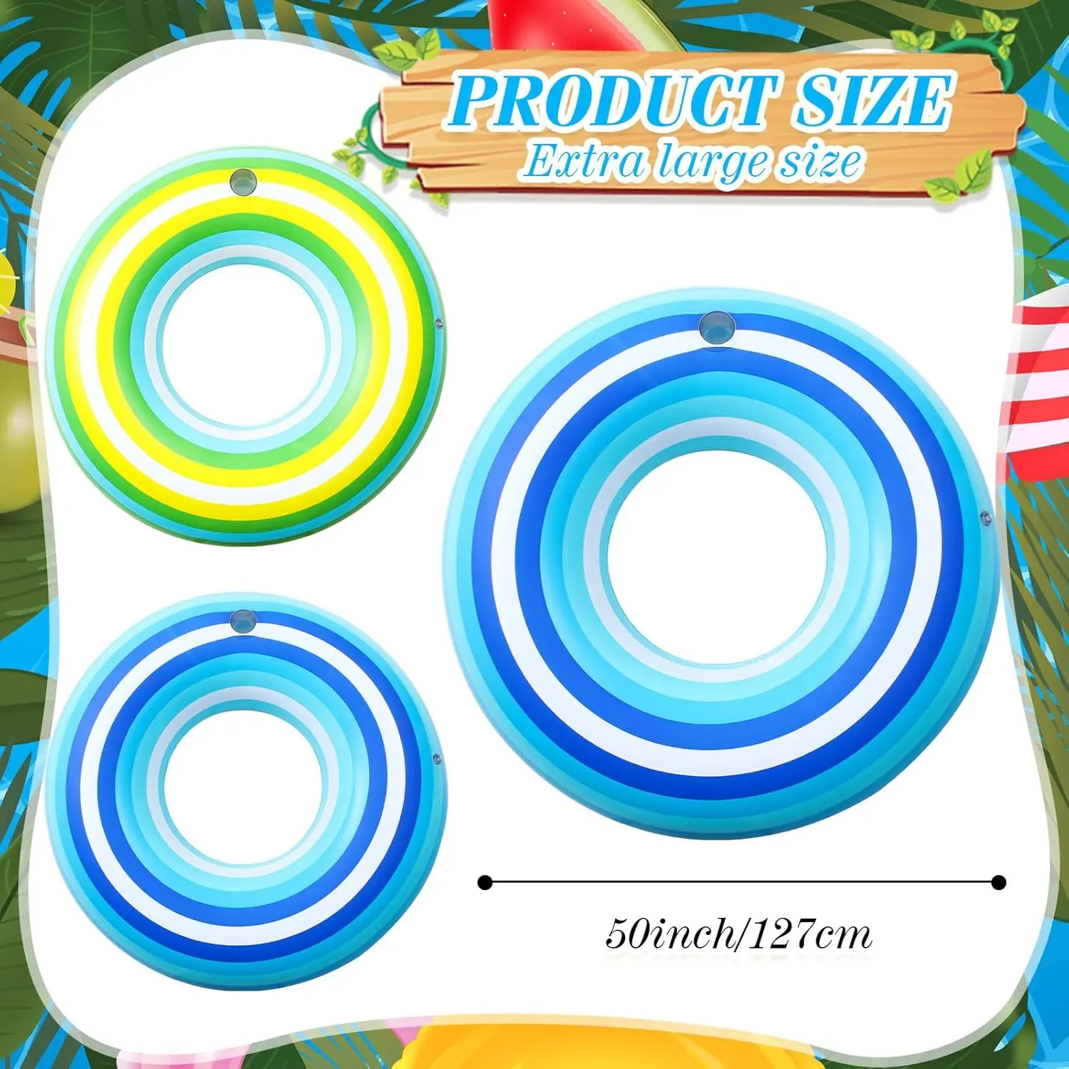 Paquete de 2 flotadores de piscina de tubo inflable gigante de 50 pulgadas con portavasos, flotador de piscina grande a rayas Vintage, Donut, anillos de natación para adultos, playa redonda