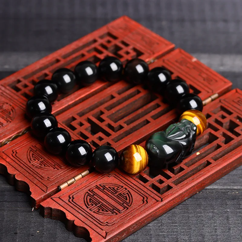 NaturalObsidian Pi Xiu Double Color Tigereye Bracelet New Ethnic Style Bracelets Men and Women/Co