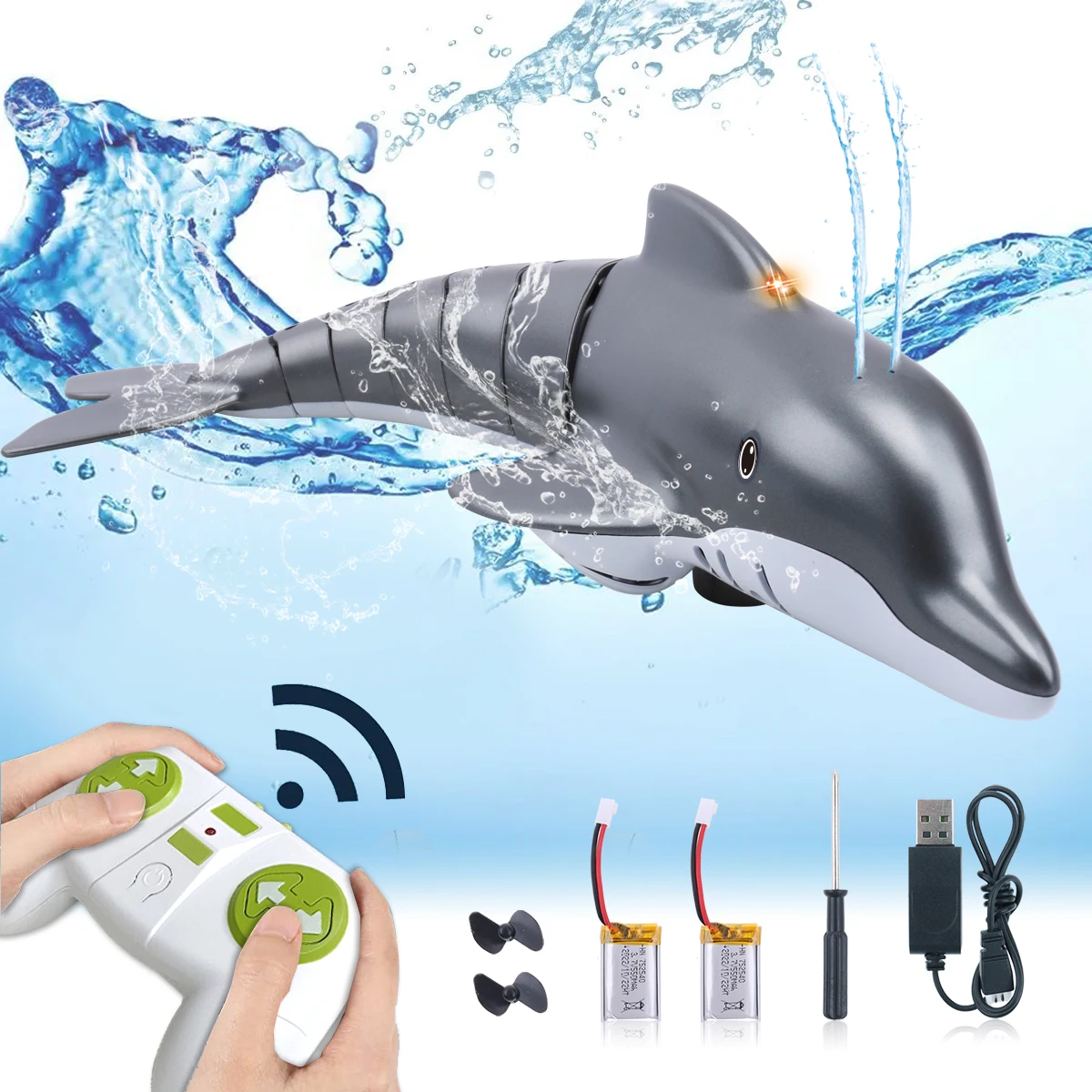 Shark Rc Dolphin whale สเปรย์น้ําของเล่นรีโมทคอนโทรลเรือเรือดําน้ําหุ่นยนต์ปลาไฟฟ้าของเล่นสําหรับเด็ก Xmas ของขวัญ