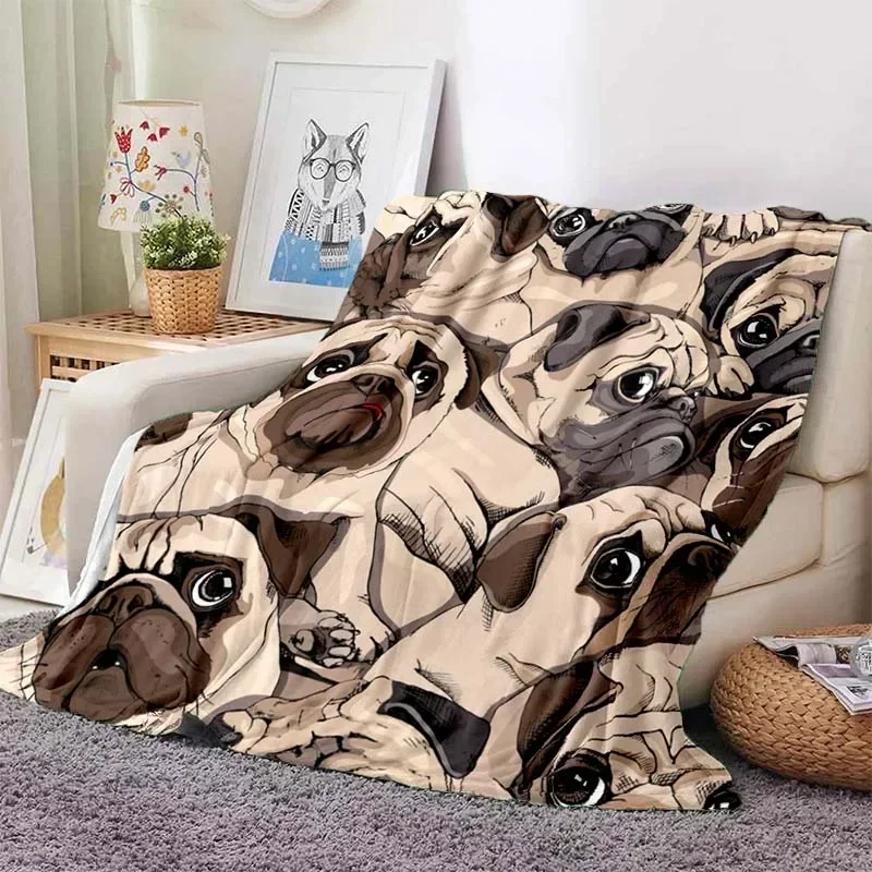 

Cute Pug Throw Blanket Soft Plush Comfortable Flannel Perfect for Sofa Bed Outdoor Travel Birthday Gift Home Textile