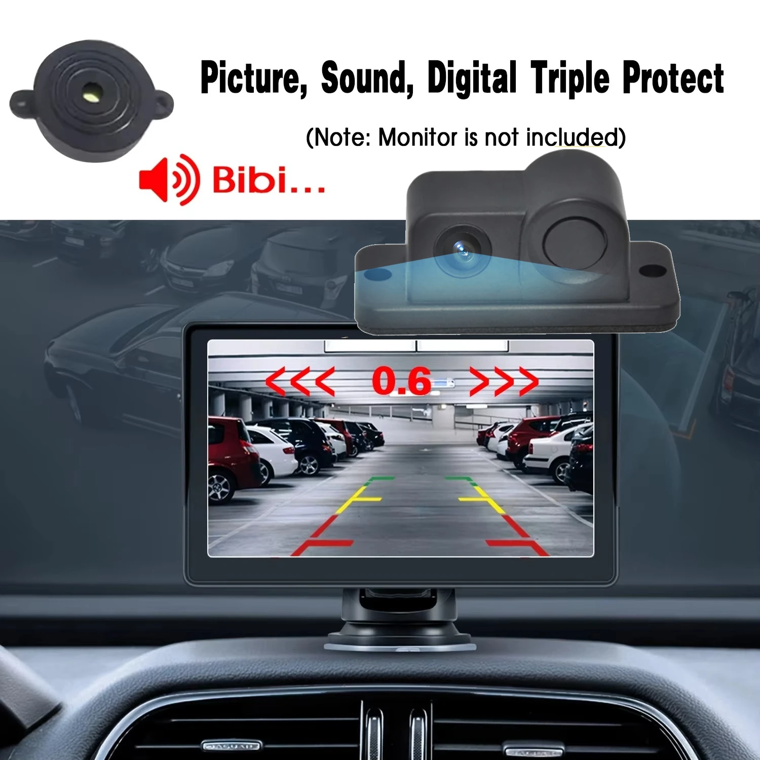 Car Accessories Sound System - 2-in-1 HD-achteruitrijcamera met geluidsalarm en fisheye-lens